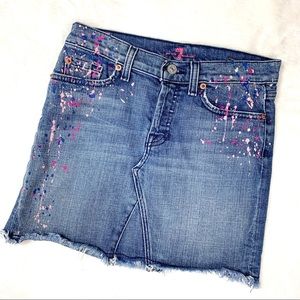 7 For All Mankind Denim Jean Pink Paint Splatter Barbie Junior Girls Skirt Sz 14